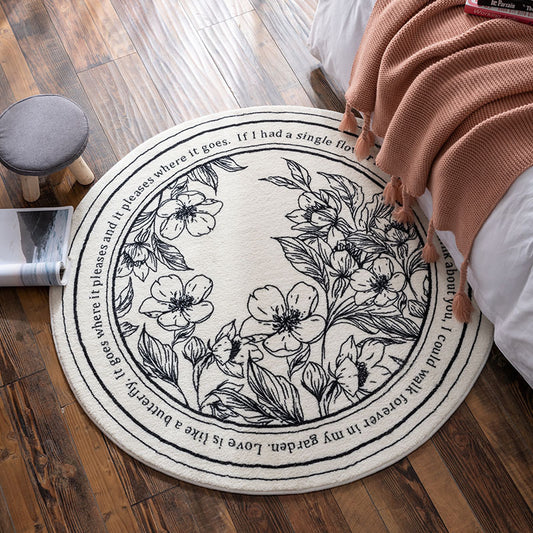 Minimalist Floral Plush Bedside Rug | Ultra-Soft 100x100cm Round Carpet | Cozy & Soft Design