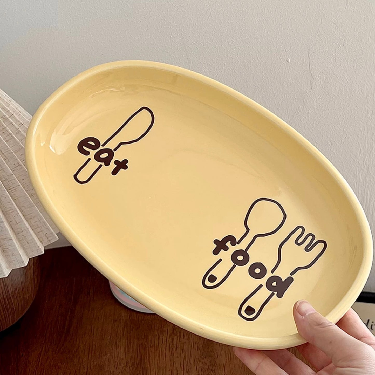 Cheese Yellow Ceramic Dinnerware Set – Set of 3 | Bowl, Oval Plate & Spoon with Fun Illustrations