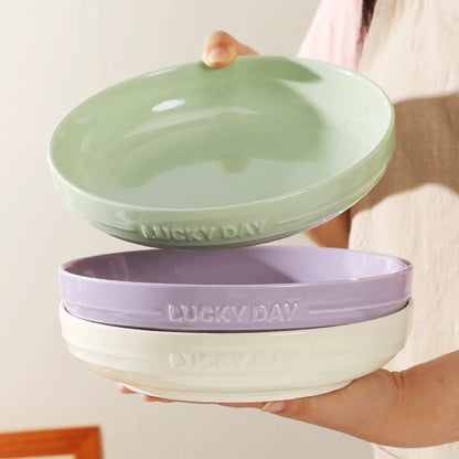Lucky Day Ceramic Deep Plate – Soft Pastel Colors, 8 Inches