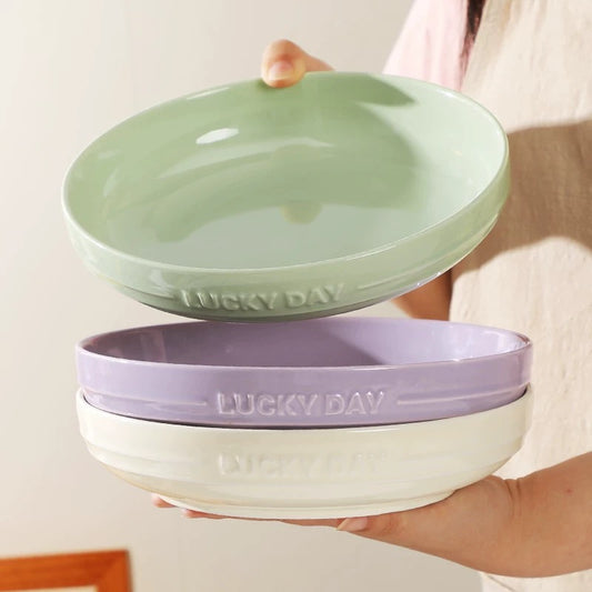 Lucky Day Ceramic Deep Plate – Soft Pastel Colors, 8 Inches