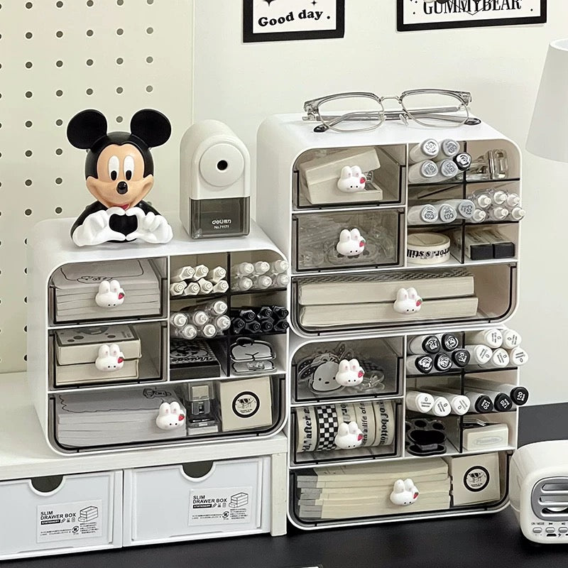 Pig & Rabbit Desktop Organizer with Drawers | High-Quality Acrylic and PC Plastic