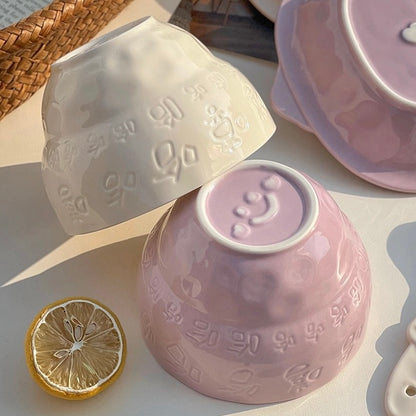 Cheerful Ceramic Bowl with Spoon | 550ml | Fun “Xixi Haha” Design | Microwave & Dishwasher Safe
