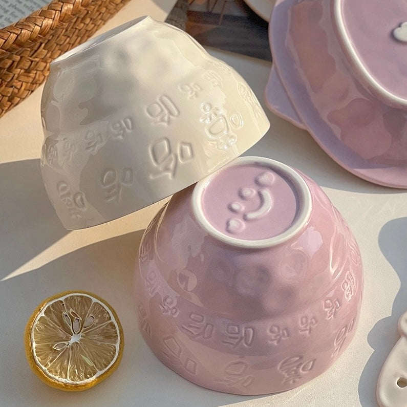 Cheerful Ceramic Bowl with Spoon | 550ml | Fun “Xixi Haha” Design | Microwave & Dishwasher Safe