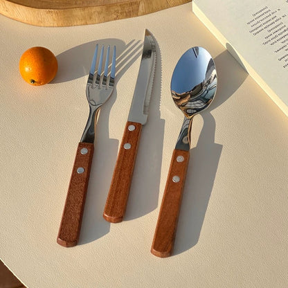 Riveted Wooden Handle Stainless Steel Utensil Set - Set of 3