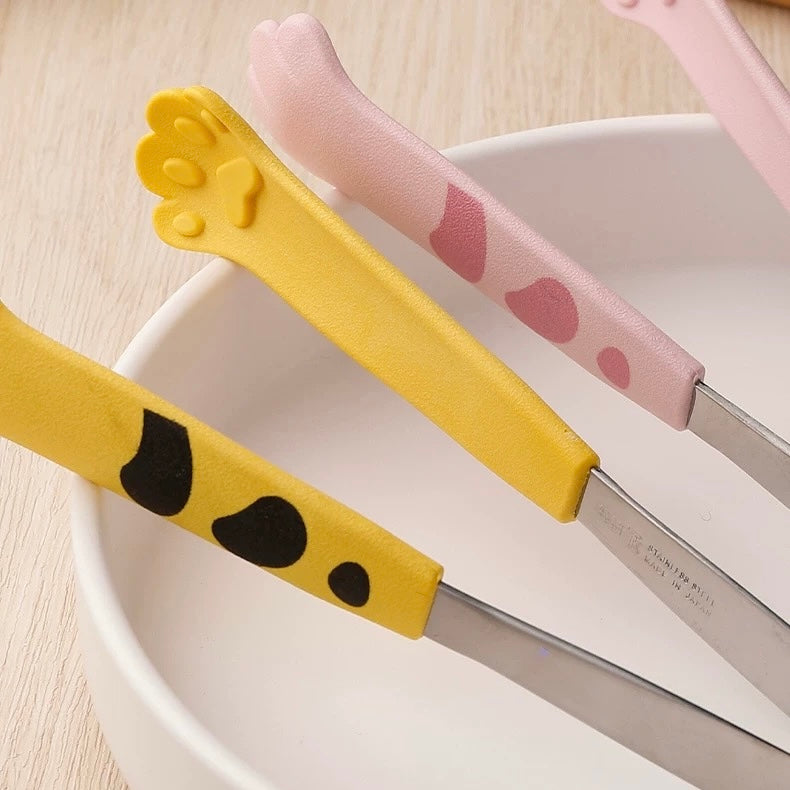 Cute Cat Paw Food Tongs | Anti-Slip Stainless Steel Tongs in Pink, Yellow, White