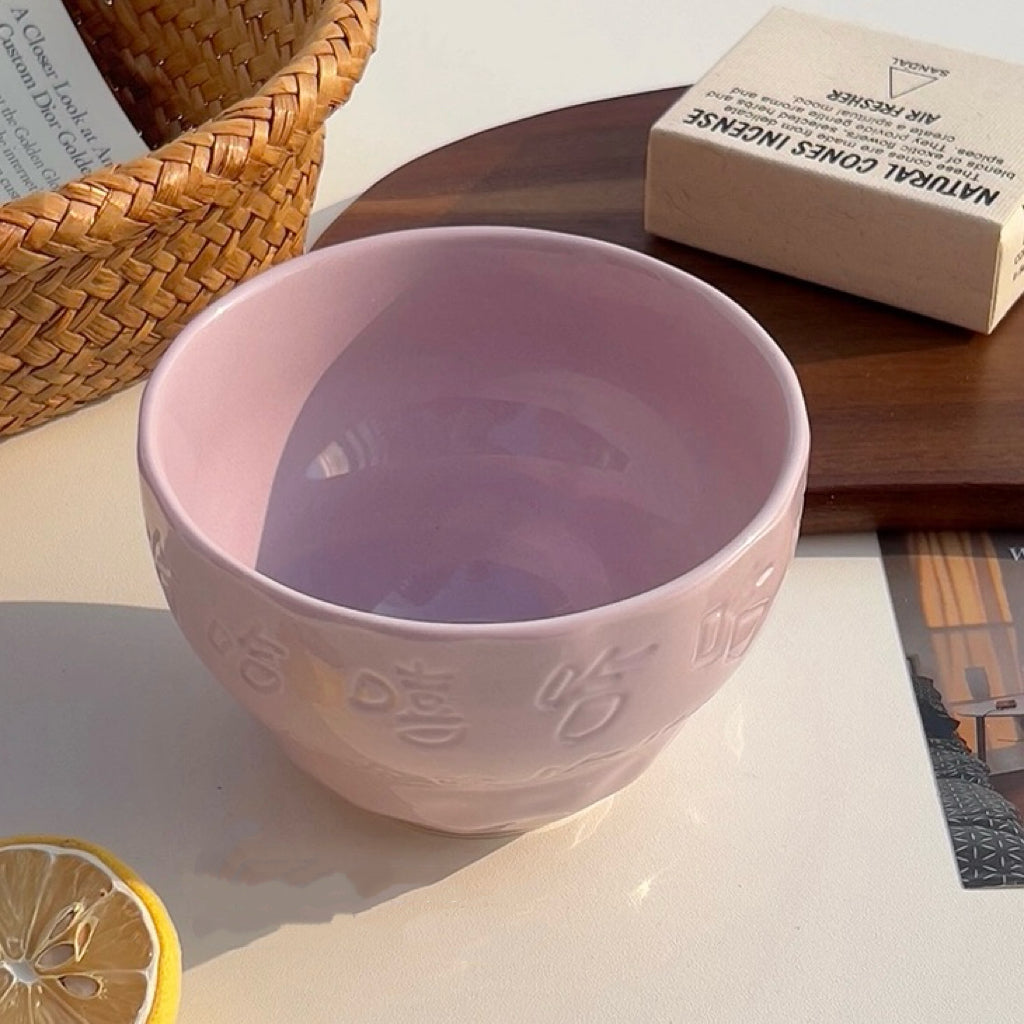 Cheerful Ceramic Bowl with Spoon | 550ml | Fun “Xixi Haha” Design | Microwave & Dishwasher Safe