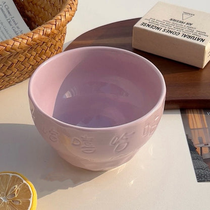 Cheerful Ceramic Bowl with Spoon | 550ml | Fun “Xixi Haha” Design | Microwave & Dishwasher Safe