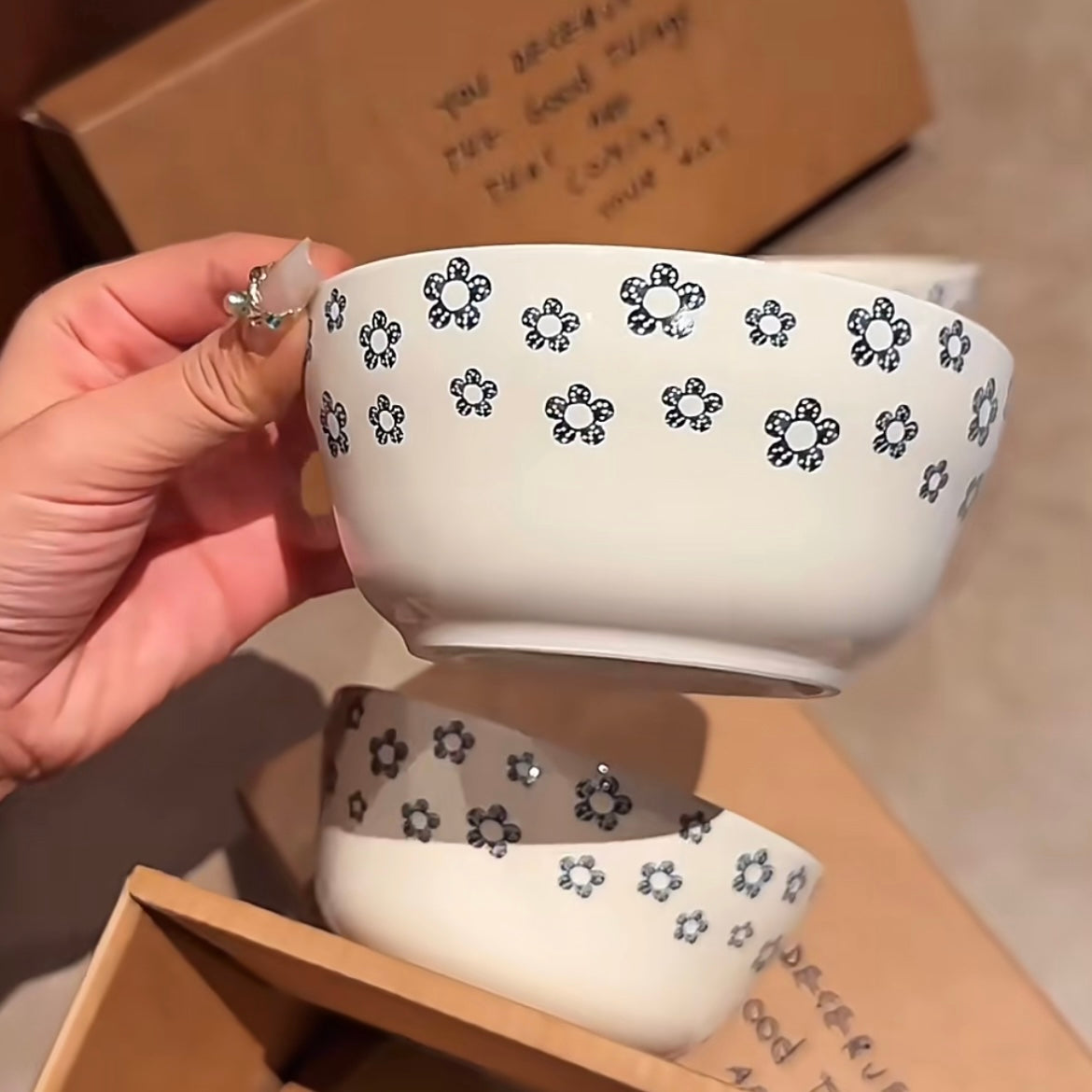 Blue Blossom Ceramic Bowl Gift Set – Set of 4, Perfect for Gifting