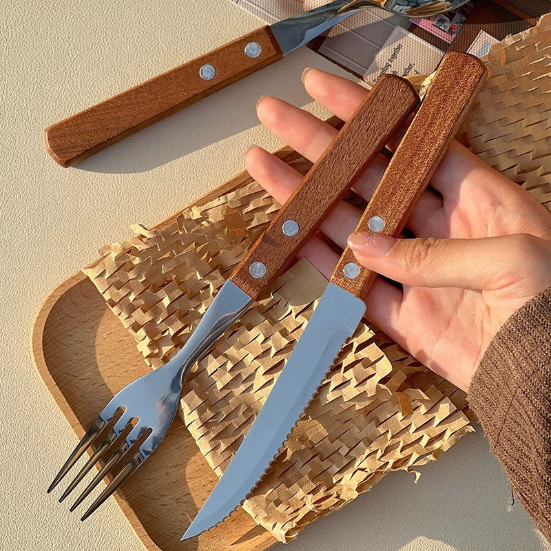 Riveted Wooden Handle Stainless Steel Utensil Set - Set of 3