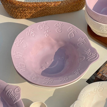 Playful Ceramic Plate with “Xixi Haha” Design | Deep Dish for Soups and Salads