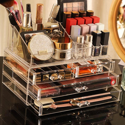 Acrylic Jewelry & Makeup Organizer Set – 2-Piece Storage Display with 3 or 4 Drawers