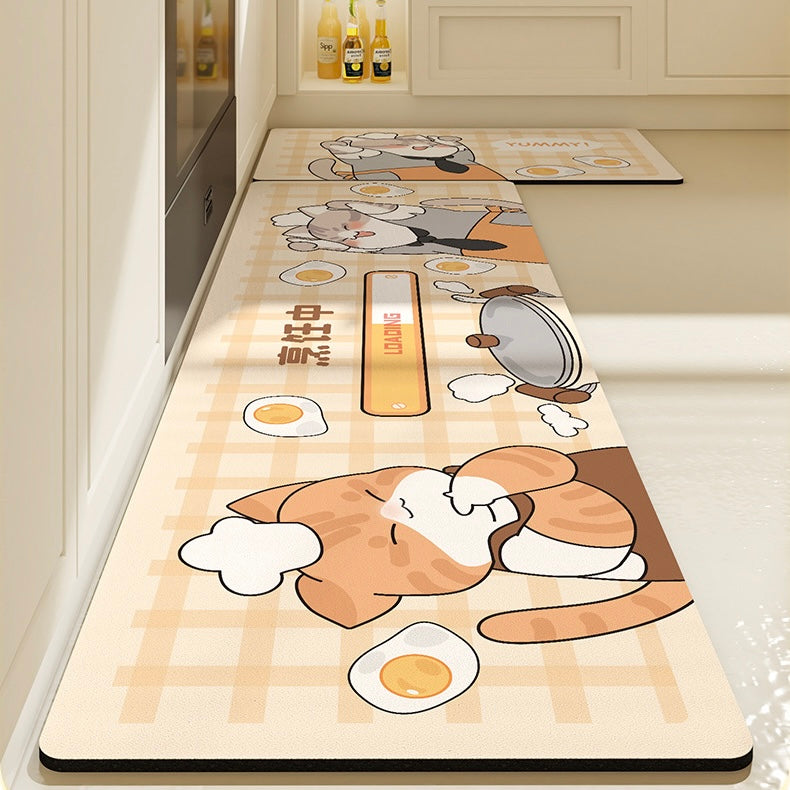 Cooking Time Oil-Proof Leather Kitchen Mat Set - Set of 2 - Size 45x75cm/45x150cm