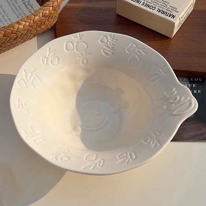 Playful Ceramic Plate with “Xixi Haha” Design | Deep Dish for Soups and Salads