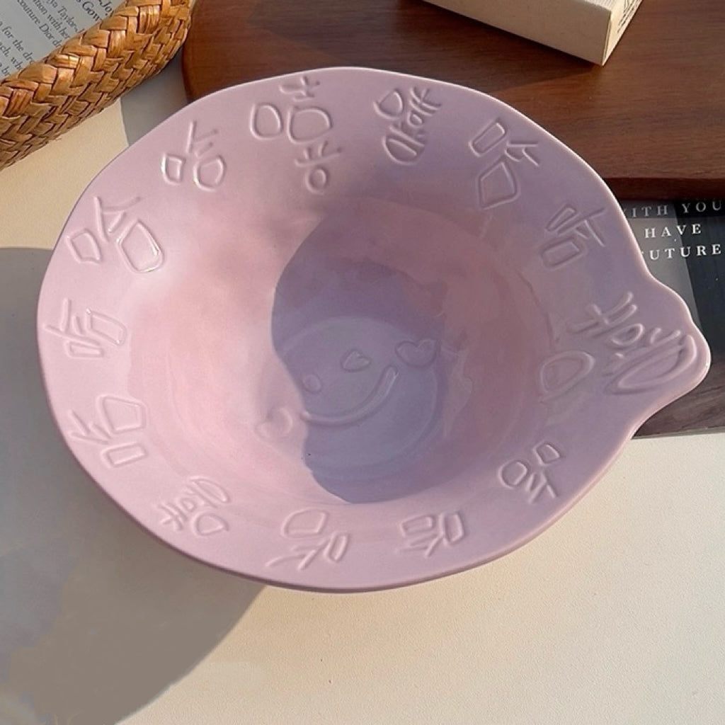 Playful Ceramic Plate with “Xixi Haha” Design | Deep Dish for Soups and Salads