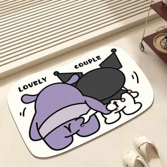 Cute Couple Bathroom Absorbent Mat - Size 40x60cm / 50x80cm | Quick-Drying and Absorbent