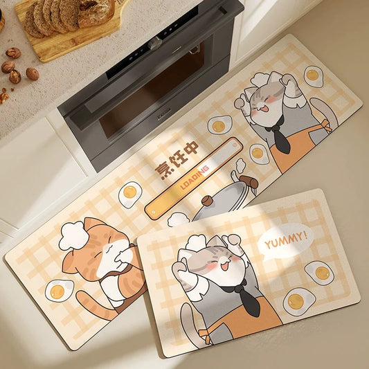 Cooking Time Oil-Proof Leather Kitchen Mat Set - Set of 2 - Size 45x75cm/45x150cm