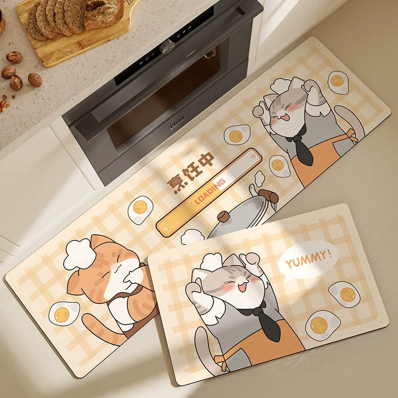 Cooking Time Oil-Proof Leather Kitchen Mat Set - Set of 2 - Size 45x75cm/45x150cm