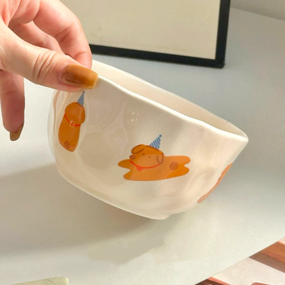 Cute Cartoon Ceramic Cereal Bowl – Apple Dog, Cookie Dog, Bread Bear | Microwave & Dishwasher Safe