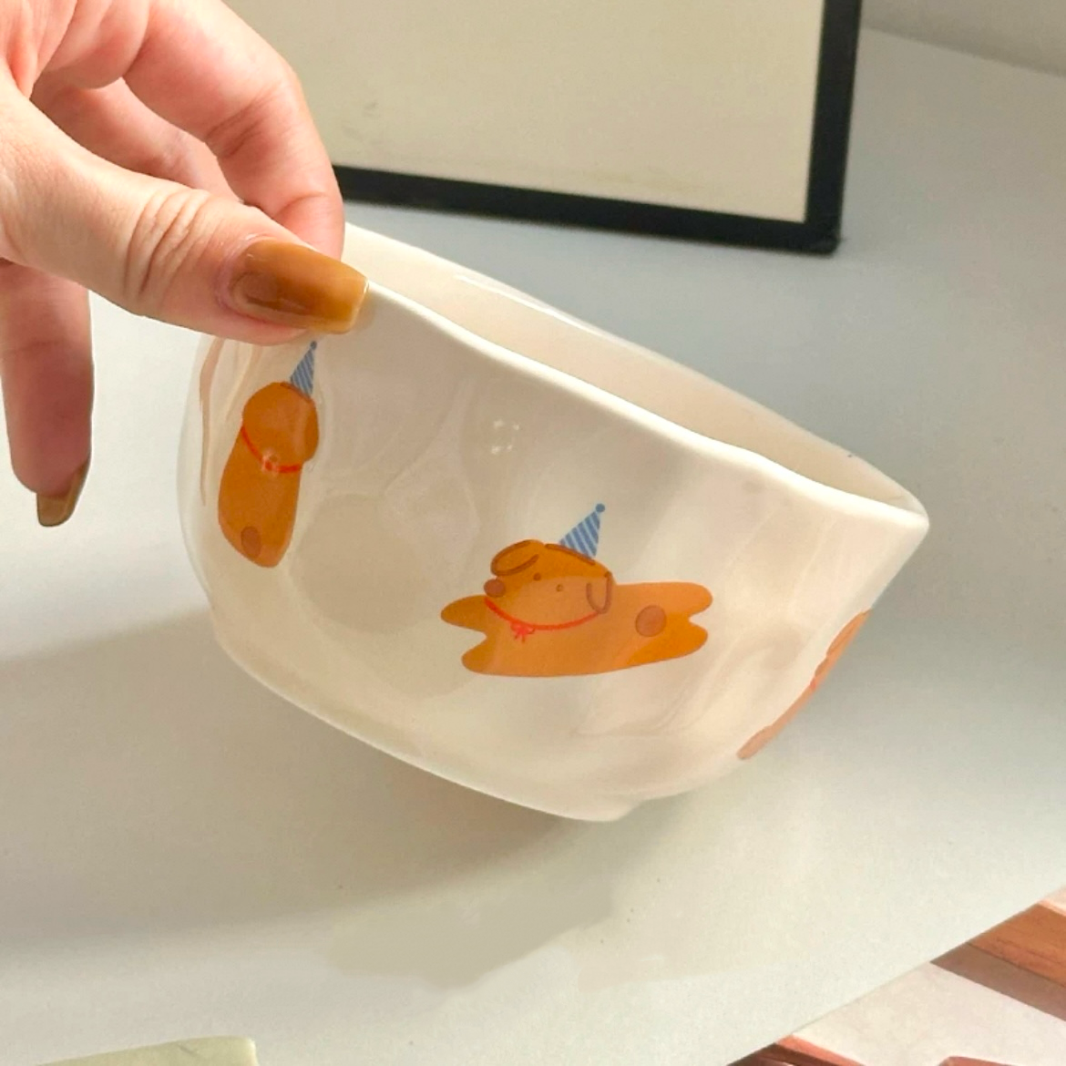Cute Cartoon Ceramic Cereal Bowl – Apple Dog, Cookie Dog, Bread Bear | Microwave & Dishwasher Safe