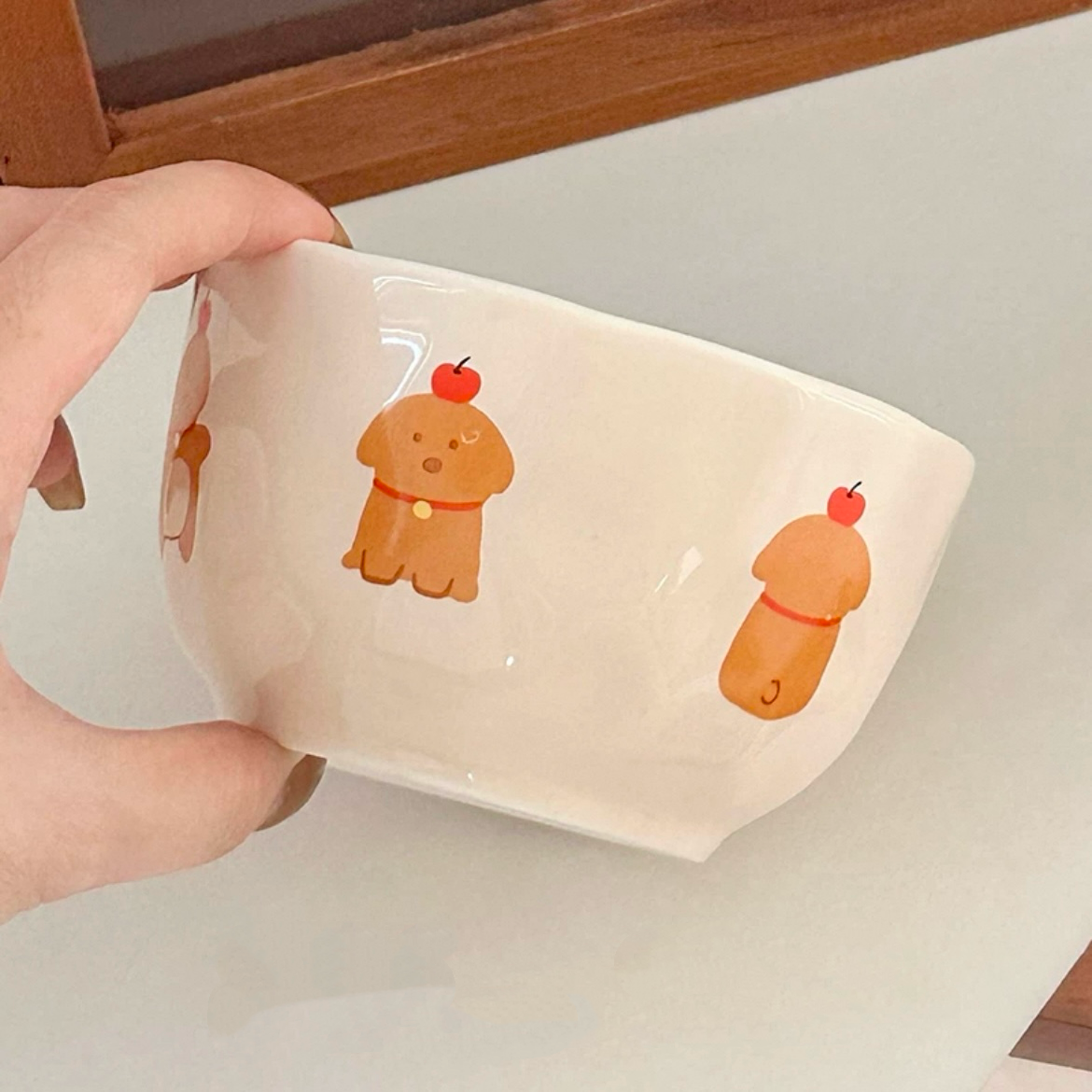 Cute Cartoon Ceramic Cereal Bowl – Apple Dog, Cookie Dog, Bread Bear | Microwave & Dishwasher Safe